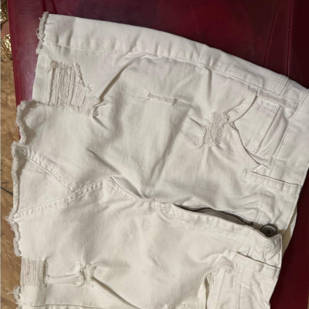 White Distressed Denim Shorts